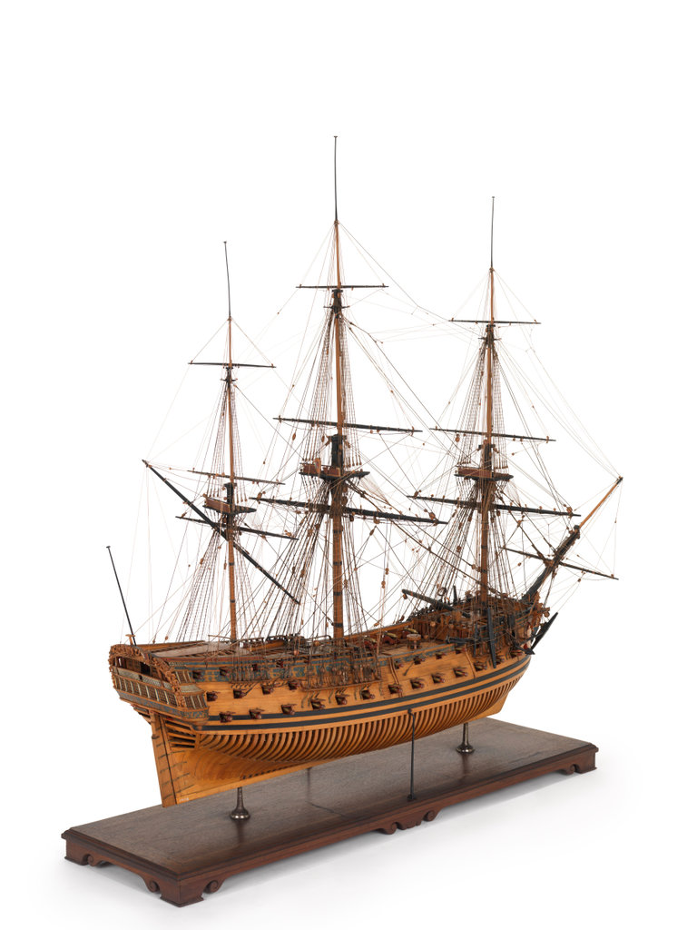 Scale: 1:60. A full hull model of the 'Yarmouth', a 70-gun, two-decker ...