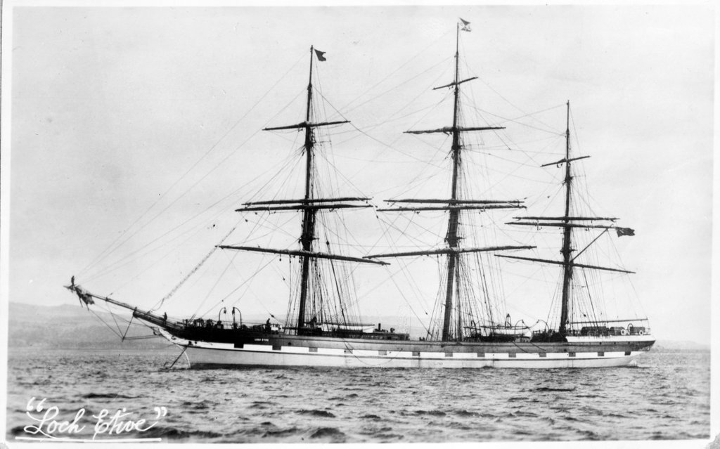 A postcard showing the three masted ship. - Royal Museums Greenwich