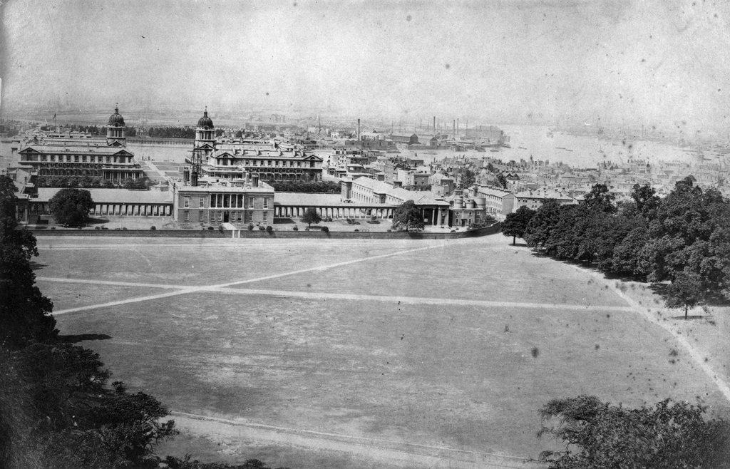 Photograph taken looking down on Queen's House from Greenwich Park, 1879-1884