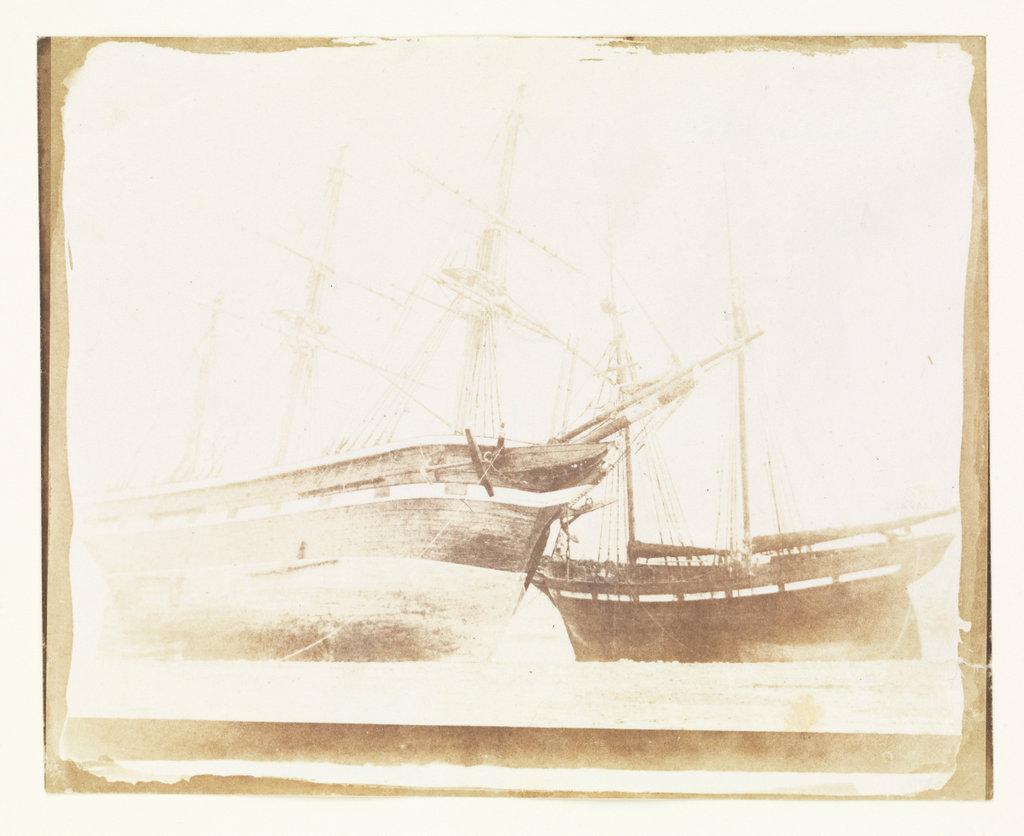 A whole plate size salt paper calotype print. A starboard bow view of ...