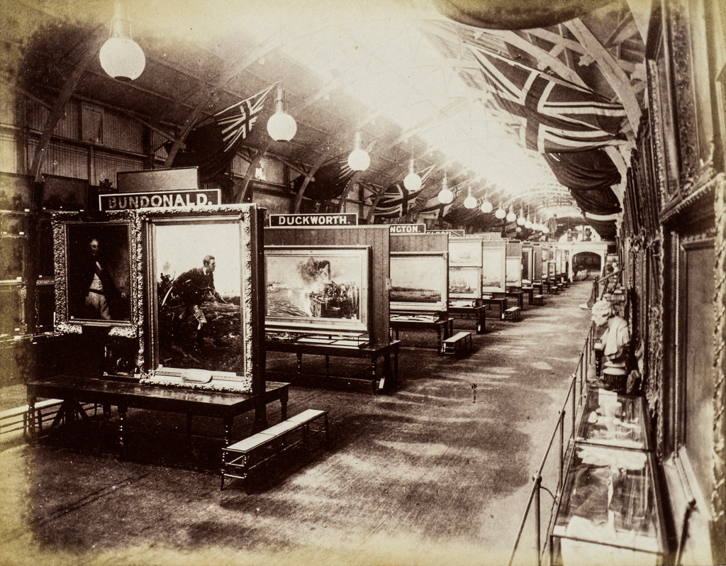 Royal Naval Exhibition 1891 at Chelsea Plate 12, A view along the length of the Nelson Gallery looking towards the entrance to the Franklyn entrance