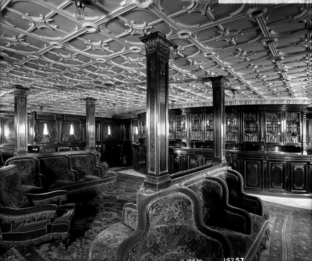 Interior of the passenger liner 'Lucania' (1893) showing the First ...