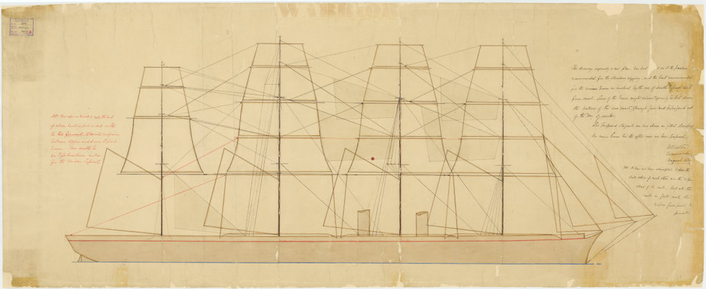 No Scale A Plan Showing A Proposed Four Masted Rig For The Broadside