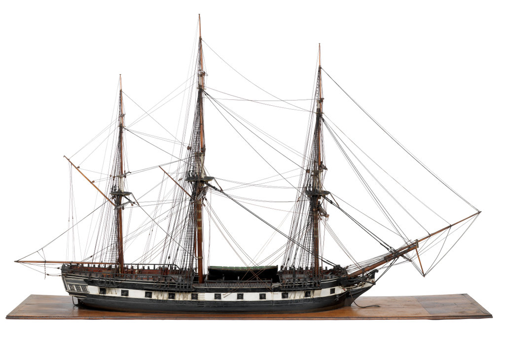 Scale: 1:24. A waterline model of a 20-gun sixth-rate sloop (circa 1795 ...